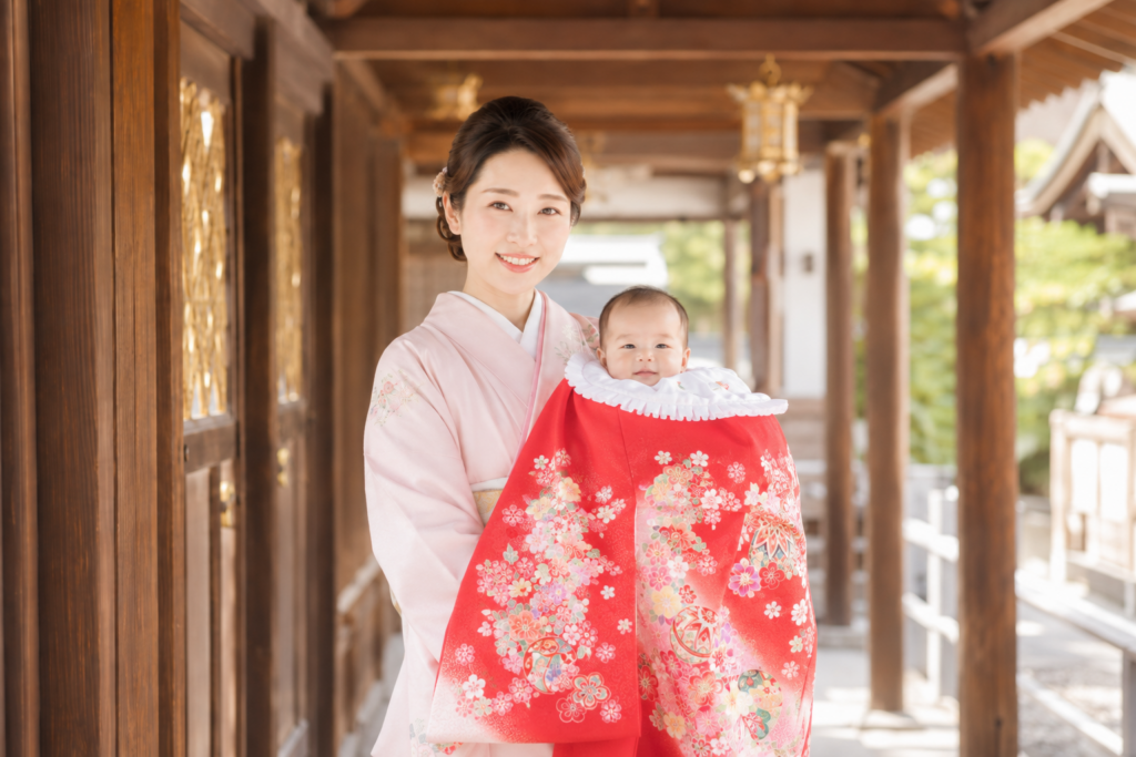 掛け着物をかけてお宮参り